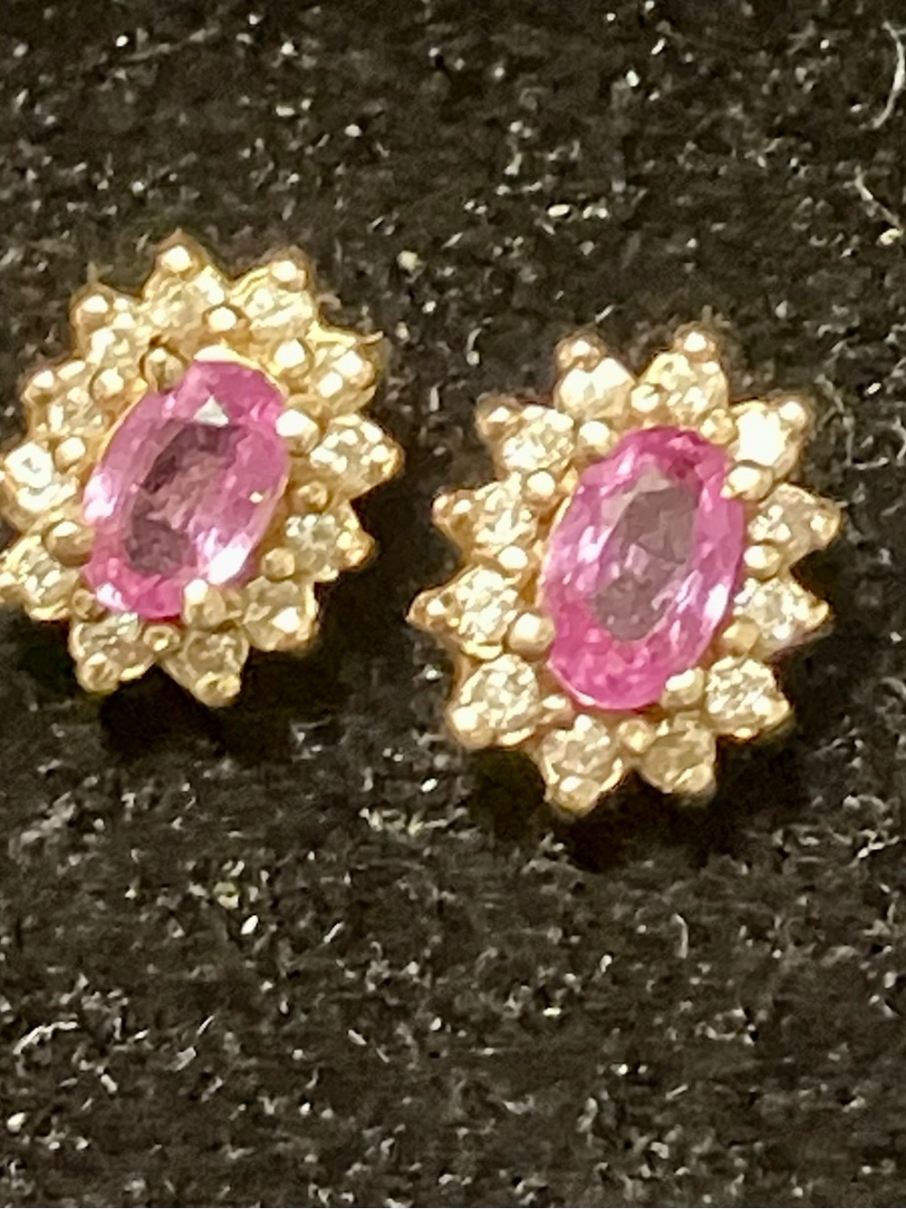 Pink Sapphire & Diamond Halo Stud Earrings 14k Gold